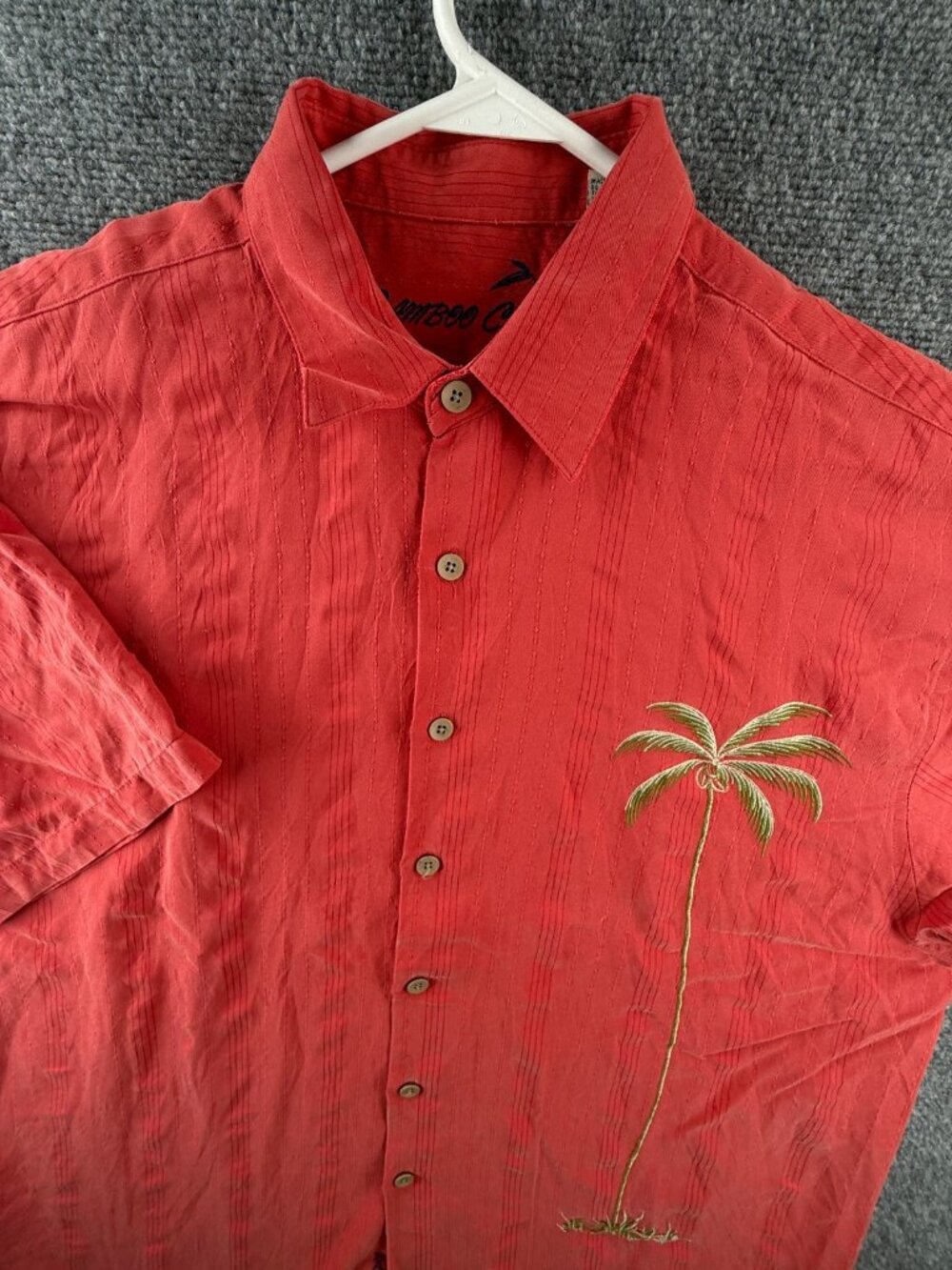 Bamboo Cay Shirt Red Short Sleeve Floral Pocket Polynosic Rayon Men Striped